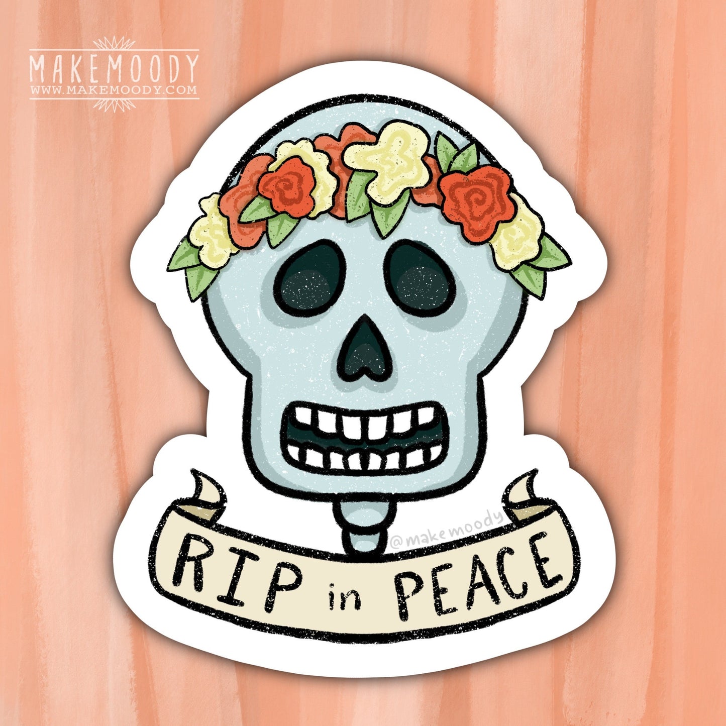RIP in Peace Skull MAGNET -Fridge Magnet- Skull Magnet, Halloween Magnet, Spooky Magnet, RIP Magnet, Skull Flower Crown Magnet, Spoopy Skull