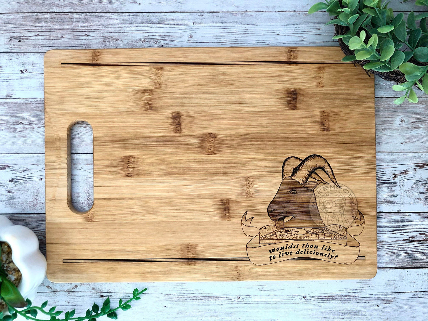Live Deliciously CHARCUTERIE BOARD - Cutting Board - Black Phillip Charcuterie, The Witch Gift, Black Phillip Goat Gift, The Witch Goat