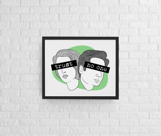 XFiles Trust No One ART PRINT - Wall Art - Mulder Art Print, Scully Art print, The Truth is Out There Art Print, Mulder & Scully, XFiles Art